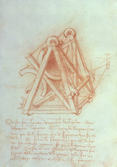 Studie des Holzgerüsts mit Gussform für das Sforza-Pferd, fol. 154v aus dem Codex Madrid II, ca. 1491-93 von Leonardo da Vinci